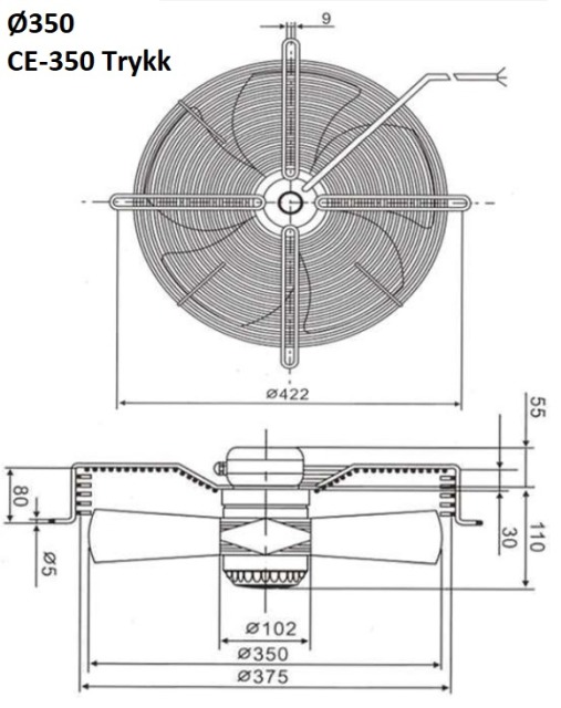 VIFTE 350 4P TRYKK M/GITTER