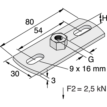 Montasjeplate (grunnplate) 30x80mm M8/M10.